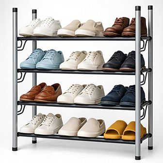 USTECH 4 tier Expandable Shoe Rack, Adjustable Stackable Metal Shoe Organizer for Closet