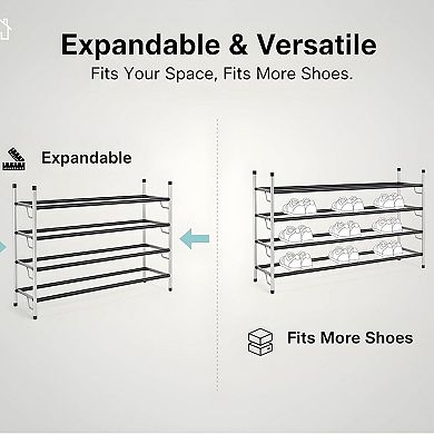 USTECH Expandable 4-Tier Shoe Rack, Adjustable Stackable Metal Shoe Organizer Storage
