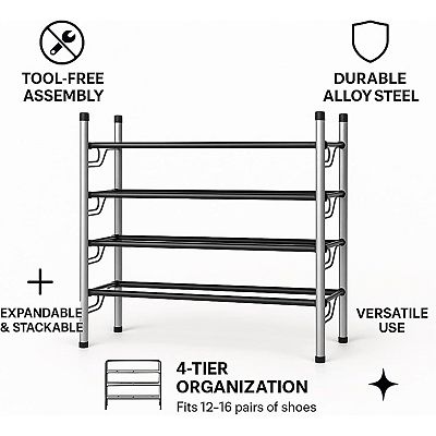 USTECH Shoe Rack Organizer, Sturdy Shoe Storage Organizer for