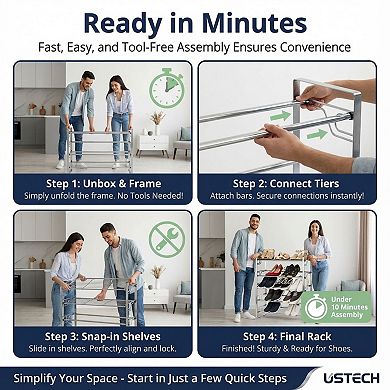USTECH 4-Tier Adjustable Shoe Rack Organizer, Expandable Metal Shoe Shelf for Closet & Entryway