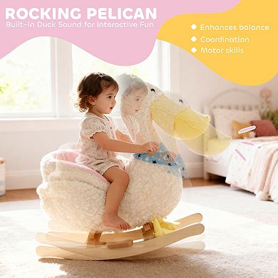 Qaba Pelican Baby Rocking Horse, Plush Stuffed Animal Rocker for Toddlers