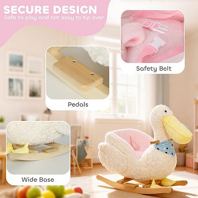 Qaba Pelican Baby Rocking Horse, Plush Stuffed Animal Rocker for Toddlers