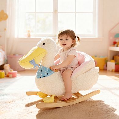 Qaba Pelican Baby Rocking Horse, Plush Stuffed Animal Rocker for Toddlers