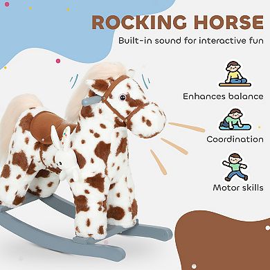 Qaba Rocking Horse, Horse Rocker with Rabbit Toy and Realistic Sound