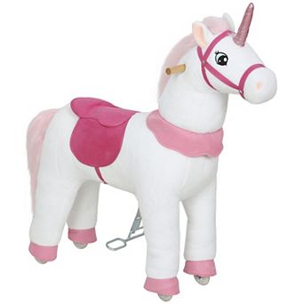 Qaba Ride on Unicorn Toy, Plush Baby Rocking Horse for Kids 4-7 Years