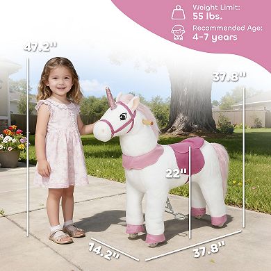 Qaba Ride on Unicorn Toy, Plush Baby Rocking Horse for Kids 4-7 Years
