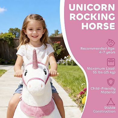 Qaba Ride on Unicorn Toy, Plush Baby Rocking Horse for Kids 4-7 Years