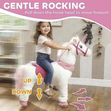 Qaba Ride on Unicorn Toy, Plush Baby Rocking Horse for Kids 4-7 Years