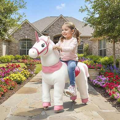 Qaba Ride on Unicorn Toy, Plush Baby Rocking Horse for Kids 4-7 Years