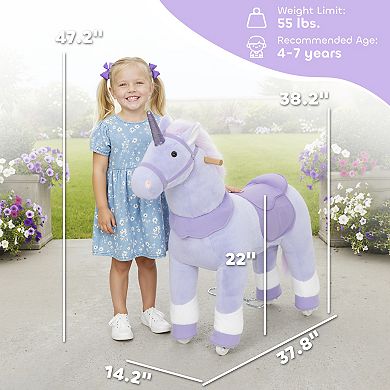 Qaba Ride on Unicorn Toy, Plush Baby Rocking Horse for Kids 4-7 Years