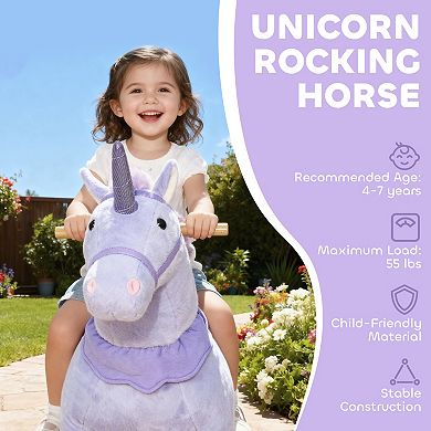 Qaba Ride on Unicorn Toy, Plush Baby Rocking Horse for Kids 4-7 Years