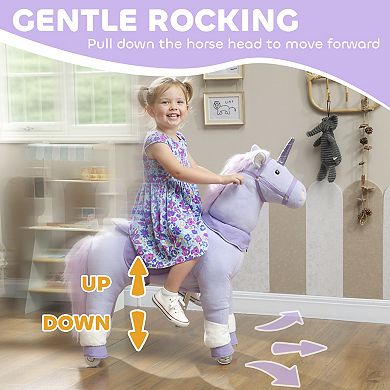 Qaba Ride on Unicorn Toy, Plush Baby Rocking Horse for Kids 4-7 Years