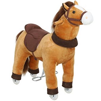Qaba Ride on Horse for Ages 3-5, 29.5 Inch Plush Riding Pony, Dark