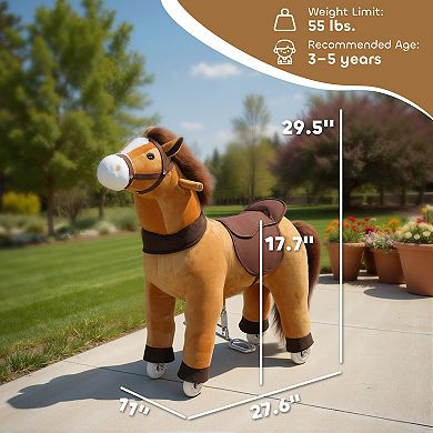 Qaba Ride on Horse for Ages 3-5, 29.5 Inch Plush Riding Pony, Dark