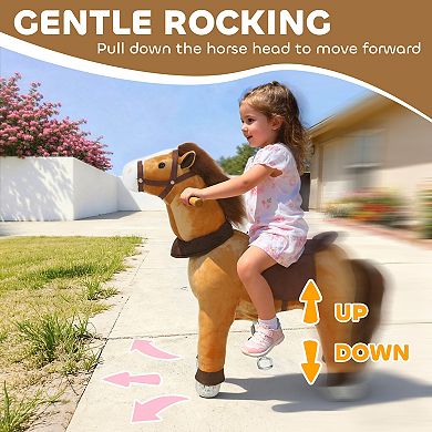 Qaba Ride on Horse for Ages 3-5, 29.5 Inch Plush Riding Pony, Dark