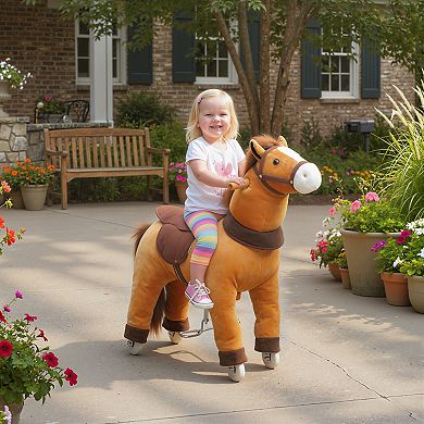 Qaba Ride on Horse for Ages 3-5, 29.5 Inch Plush Riding Pony, Dark