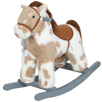 Qaba Rocking Horse, Kids Plush Animal Rocker with Realistic Sound