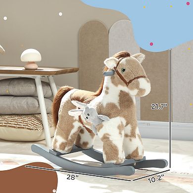 Qaba Rocking Horse, Kids Plush Animal Rocker with Realistic Neigh