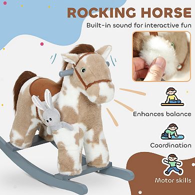 Qaba Rocking Horse, Kids Plush Animal Rocker with Realistic Neigh
