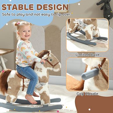 Qaba Rocking Horse, Kids Plush Animal Rocker with Realistic Neigh