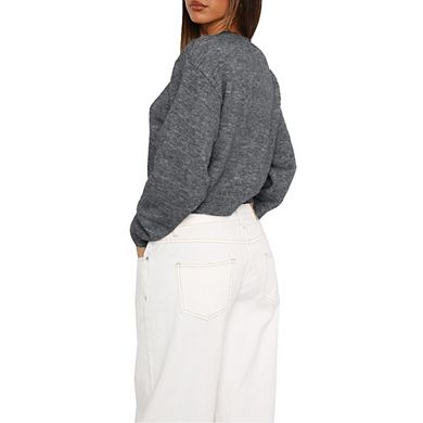 Womens Cropped Cardigan Sweaters Crew Neck Long Sleeve Button Up Sweaters Lightweight Knit Sweaters