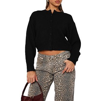 Womens Cropped Cardigan Sweaters Crew Neck Long Sleeve Button Up Sweaters Lightweight Knit Sweaters