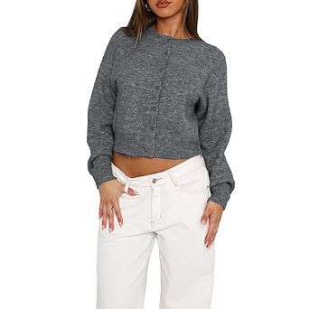 Womens Cropped Cardigan Sweaters Crew Neck Long Sleeve Button Up Sweaters Lightweight Knit Sweaters