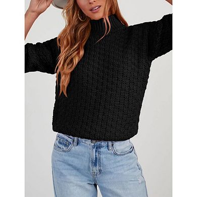 Womens Causal Chunky Knit Turtleneck Balloon Long Sleeve Sweaters Pullover Outerwear Work Tops