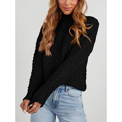 Womens Causal Chunky Knit Turtleneck Balloon Long Sleeve Sweaters Pullover Outerwear Work Tops