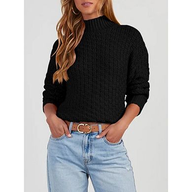 Womens Causal Chunky Knit Turtleneck Balloon Long Sleeve Sweaters Pullover Outerwear Work Tops