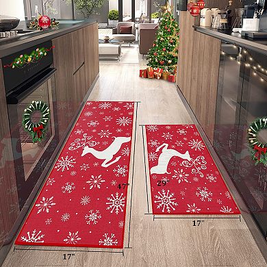 Garvee Non Slip Christmas Rug Low Pile Washable Holiday Mat for Kitchen Entryway 17"*29"+17"*47"
