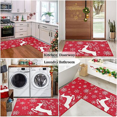 Garvee Non Slip Christmas Rug Low Pile Washable Holiday Mat for Kitchen Entryway 17"*29"+17"*47"