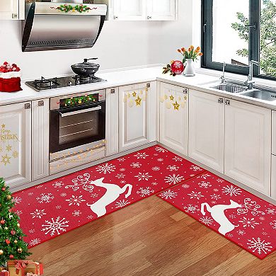 Garvee Non Slip Christmas Rug Low Pile Washable Holiday Mat for Kitchen Entryway 17"*29"+17"*47"