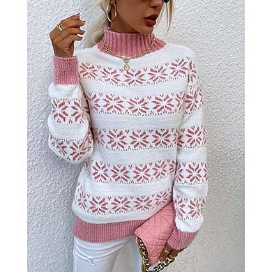 Women's Ugly Christmas Sweaters Snowflake Long Sleeve Knit Xmas Sweater Crewneck Pullover Fall Tops