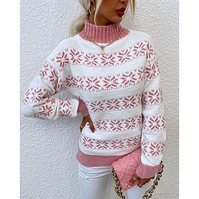Women's Ugly Christmas Sweaters Snowflake Long Sleeve Knit Xmas Sweater Crewneck Pullover Fall Tops
