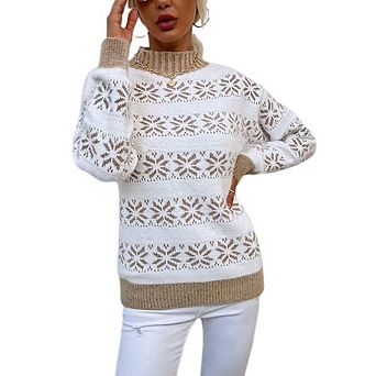 Women's Ugly Christmas Sweaters Snowflake Long Sleeve Knit Xmas Sweater Crewneck Pullover Fall Tops