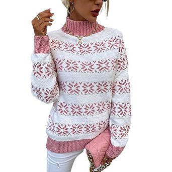 Women's Ugly Christmas Sweaters Snowflake Long Sleeve Knit Xmas Sweater Crewneck Pullover Fall Tops