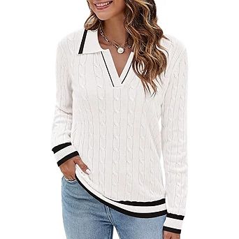 Women Long Sleeve Top Fall Lace Trim Ruffle V Neck Casual Shirt Fashion Solid Color Loose Tunic
