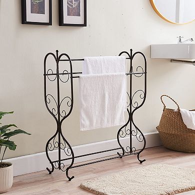 Kings Brand Furniture Freestanding Pewter Metal Towel Rack Stand with 3 Bars