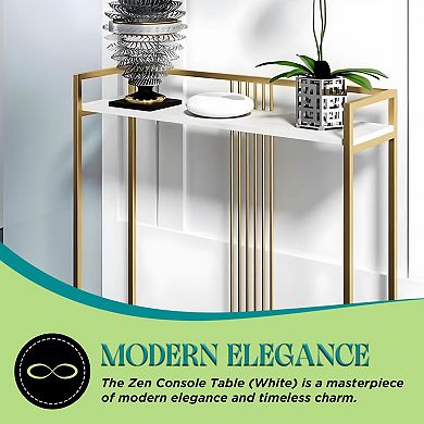 Kings Brand Furniture Modern Sofa Console Table with Faux Marble Storage Shelf & Gold Metal Frame