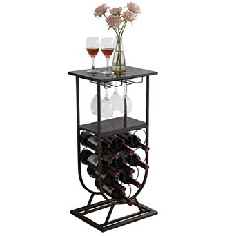 Kings Brand Furniture Freestanding Floor Wine Rack Console Table with Glass Holder, Wine Holder