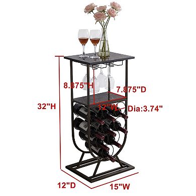 Kings Brand Furniture Freestanding Floor Wine Rack Console Table with Glass Holder, Wine Holder