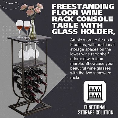 Kings Brand Furniture Freestanding Floor Wine Rack Console Table with Glass Holder, Wine Holder