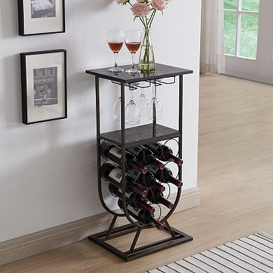 Kings Brand Furniture Freestanding Floor Wine Rack Console Table with Glass Holder, Wine Holder