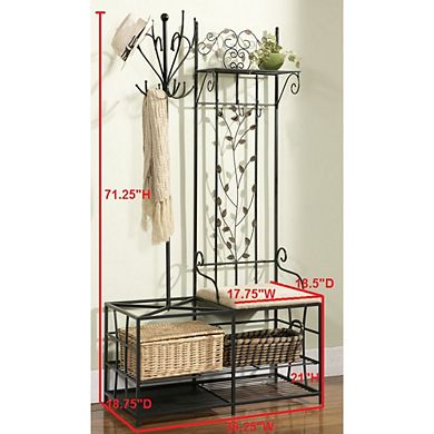 Kings Brand Furniture Traballesi Hall Tree Storage Bench with Coat Rack