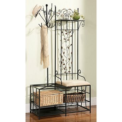 Kings Brand Furniture Traballesi Hall Tree Storage Bench with Coat Rack