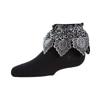 Metallic Leaf Girls Cotton Blend Anklet Socks