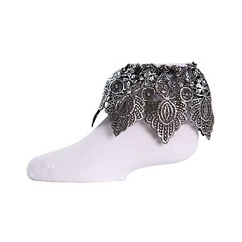 Metallic Leaf Girls Cotton Blend Anklet Socks