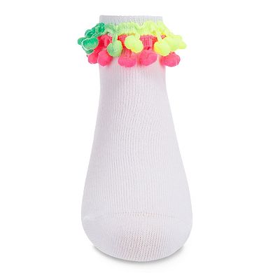Neon Multi Pom-Pom Cotton Blend Girls Anklet Sock