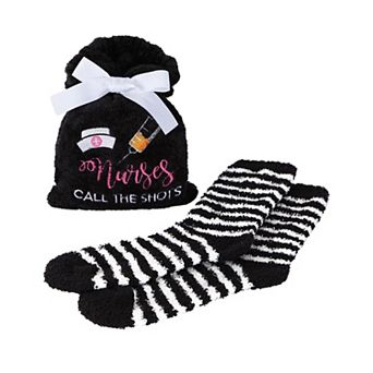 Nurses Call the Shots Cozy Striped Sock & Gift Bag Set